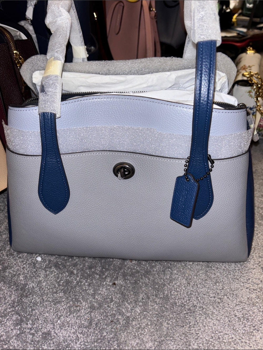 Coach Classic Two-Tone Leather Tote Bag - Gray & Navy